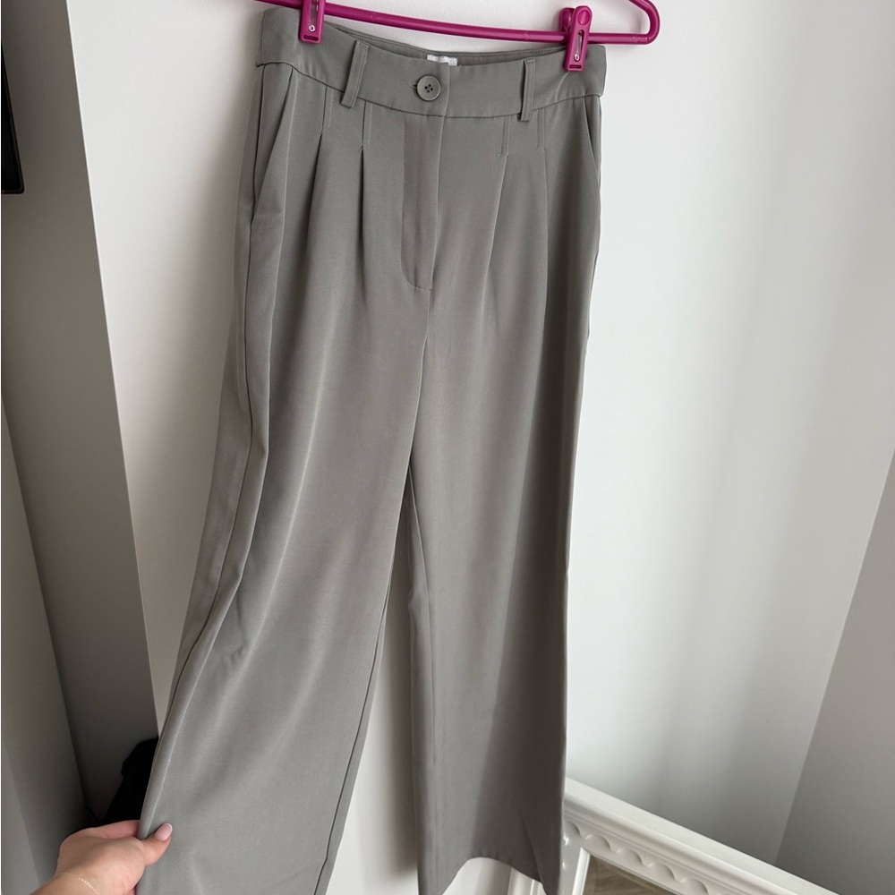 Princess Polly Light Gray High-Rise Wide Leg Pants
